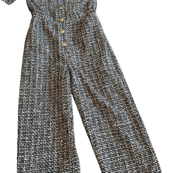 English Factory Short Sleeve Tweed Jumpsuit Cropped Length Gold Size Medium - Picture 6 of 14